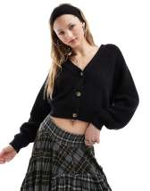 Topshop knit shaggy cardigan in black | ASOS