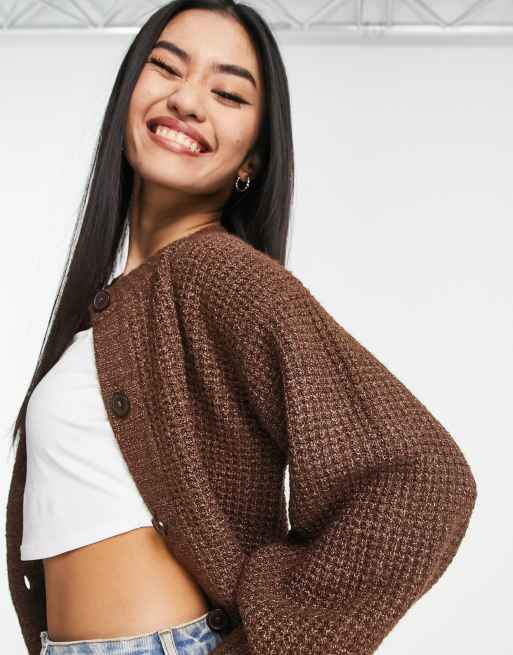 Monki knit cardigan in brown - BROWN, 4 of 4
