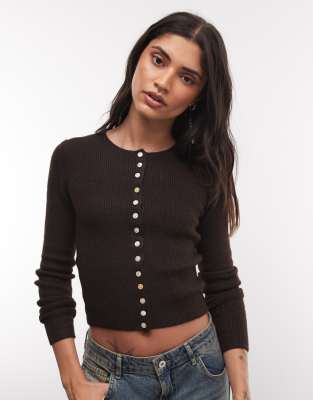 Monki Knit Compact Cardigan In Brown
