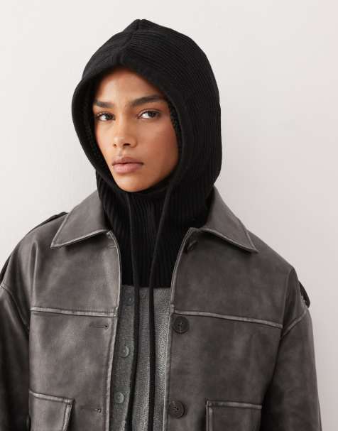 Monki knit hooded balaclava in black - view 1