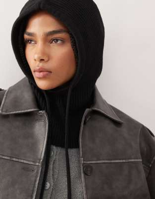 Monki Knit Hooded Balaclava In Black