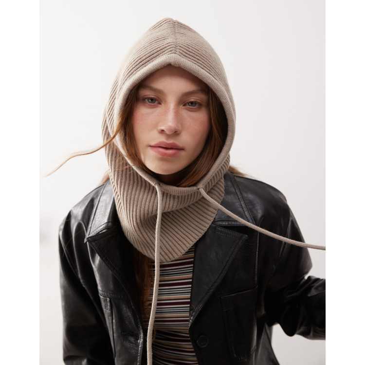 Monki knit hooded balaclava in brown | ASOS