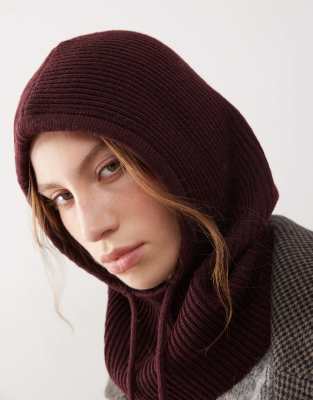 knit hooded balaclava in burgundy-Purple