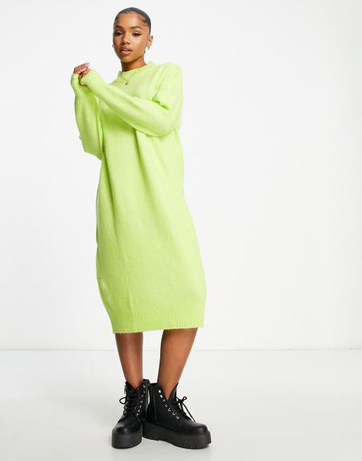 Monki knit midi sweater dress in lime green ASOS