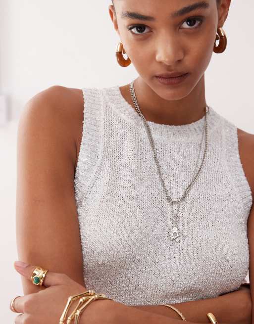 Monki knit mini dress with sequin details in silver