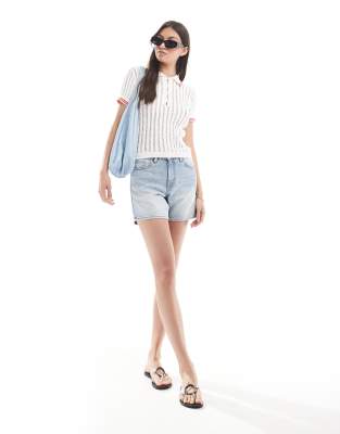 Monki Knit Polo Top With Stitch Details In White