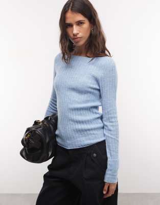 Monki Knit Rib Sweater In Blue