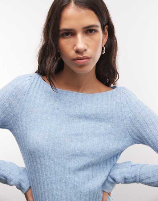 Monki knit rib sweater in blue, 3 of 4