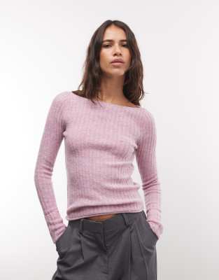 Monki Knit Ribbed Sweater In Purple