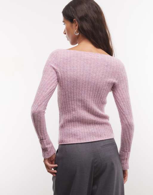 Monki knit ribbed sweater in pink, 4 of 4
