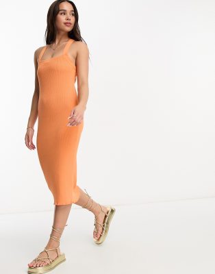 Monki Knit Strappy Maxi Dress In Orange