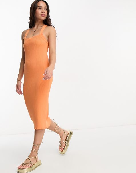 Monki knit strappy maxi dress in orange - view 1