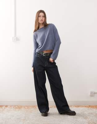 Monki Knit Sweater With Flared Sleeves In Blue