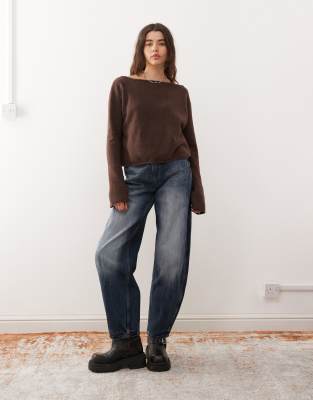 Monki Knit Sweater With Flared Sleeves In Brown