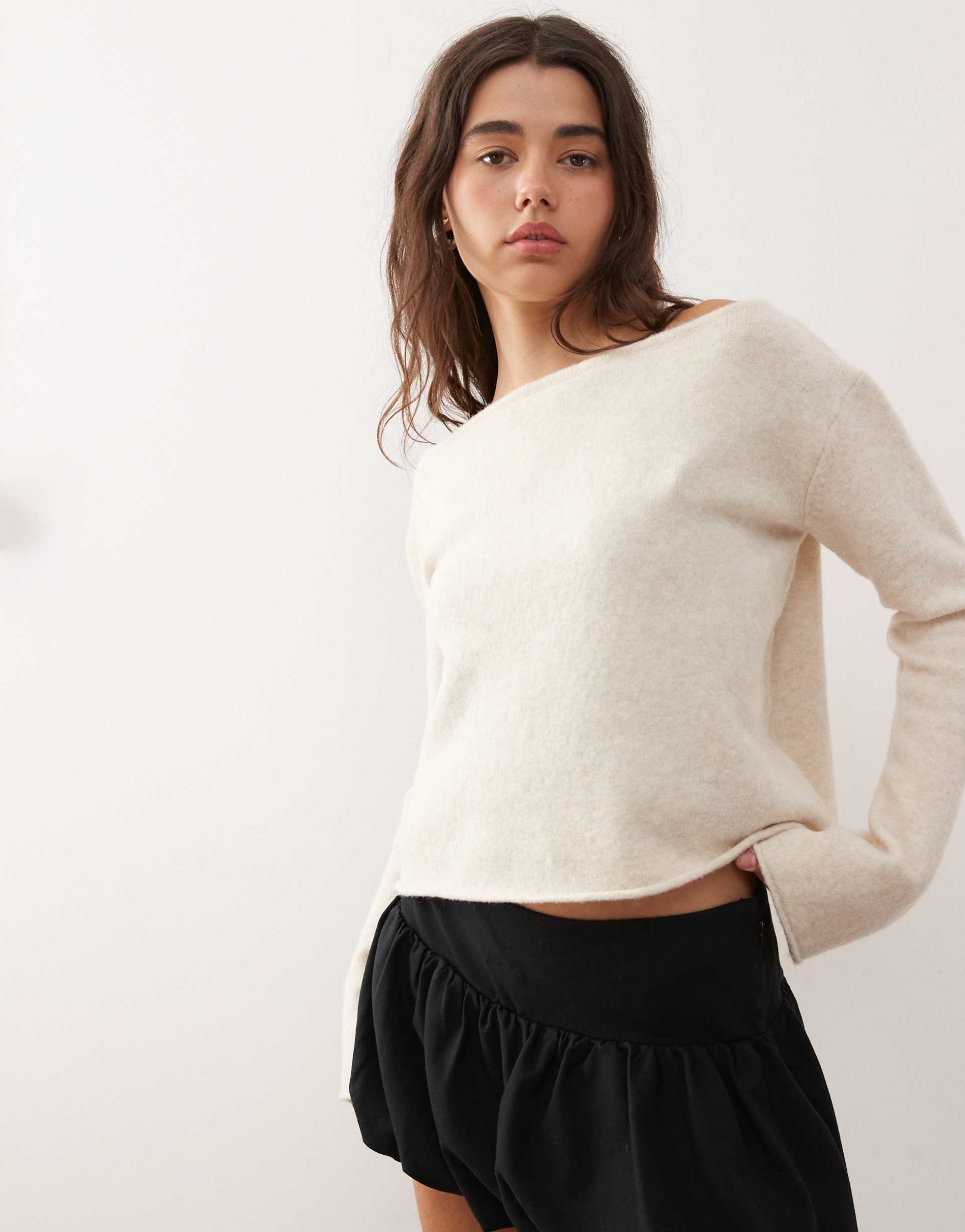 monki knit sweater with flared sleeves in off white