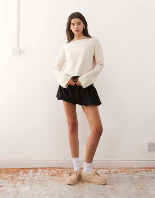 Monki Knit Sweater With Flared Sleeves In White