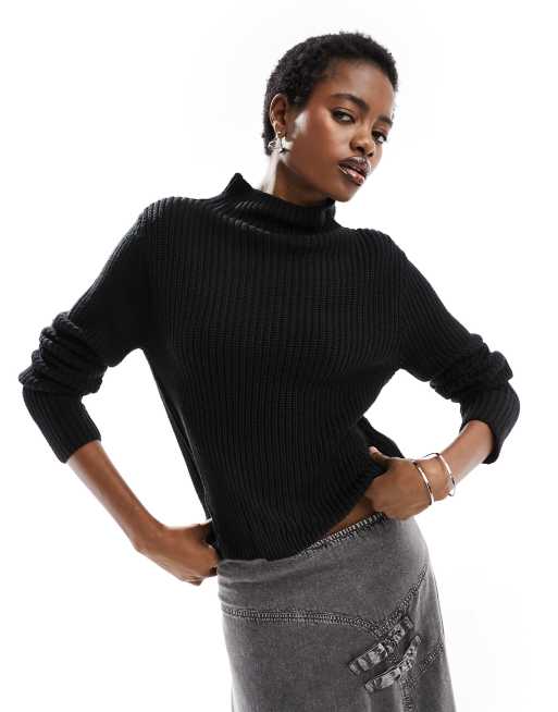 Monki knit turtleneck long sleeve sweater in black | ASOS