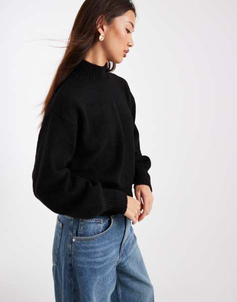 Monki knit turtleneck sweater in black - view 1