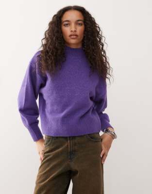 knit turtleneck sweater in dark purple