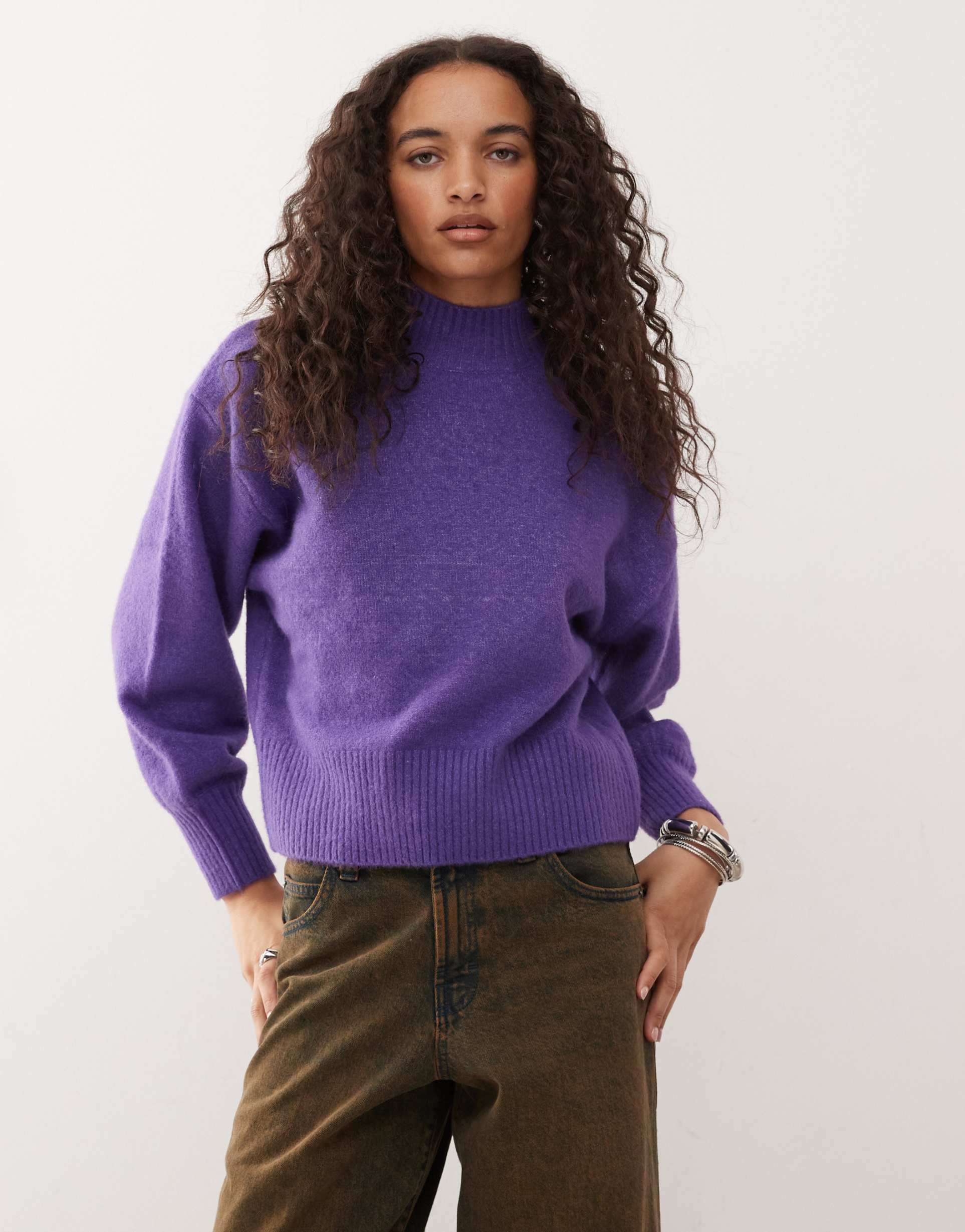 monki knit turtleneck sweater in dark purple