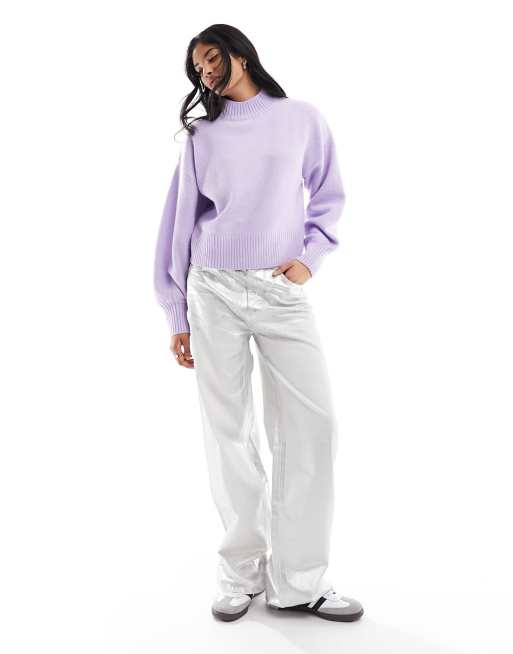 Monki knit turtleneck sweater in lilac purple