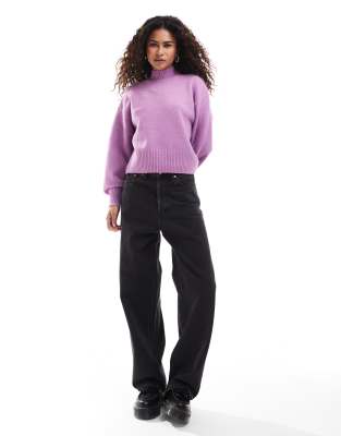 Monki Knit Turtleneck Sweater In Purple