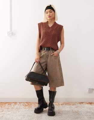 Monki Knit Varsity Tank Top In Brown