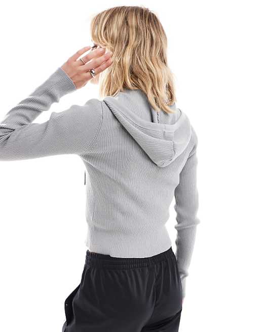 Monki knit zip-up cardigan hoodie in gray | ASOS Monki knit zip-up cardigan hoodie in gray | ASOS