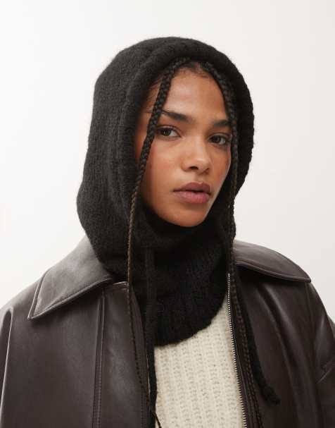 Monki knitted balaclava hood in black - view 1