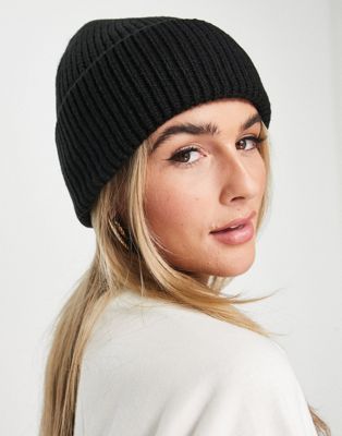 Monki knitted beanie hat in black