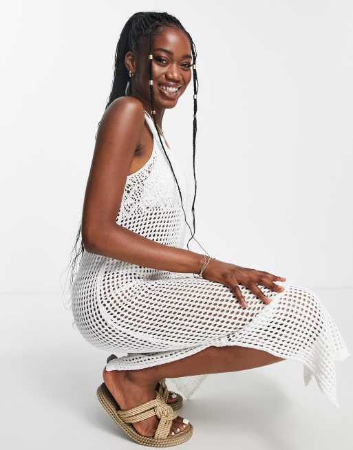 Monki knitted cami midi dress in off white | ASOS