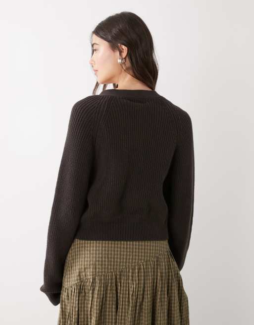 Monki knitted cardigan in charcoal grey, 4 of 4