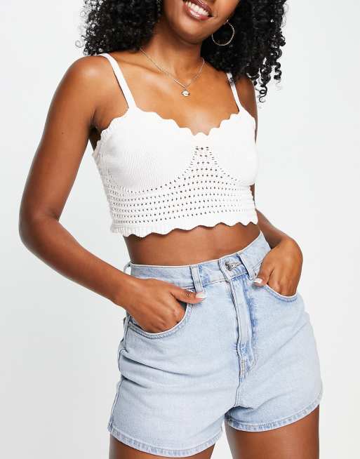 Bershka glitter trim bralet crop top in coral