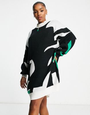 Monki knitted dress in abstract print