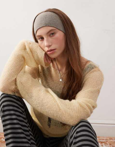 Monki knitted headband in mole beige - view 1