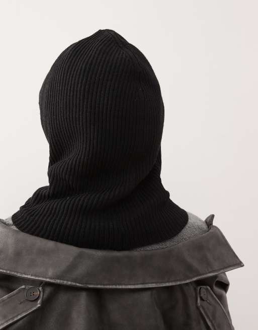 thumbnail image 2 of Handmade Wool Rib Knit Balaclava Face Mask - 100% Merino Wool, Black, Unisex - For Skiing & Winter Activities 2 of 6