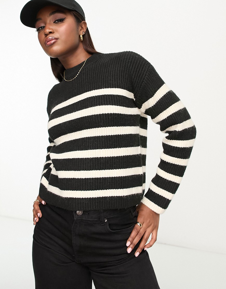 Monki knitted jumper in black and white stripe-Multi