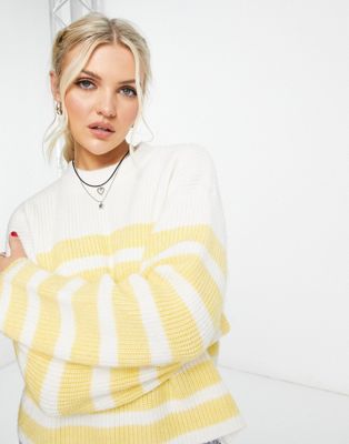 Monki knitted jumper in yellow and off white stripe