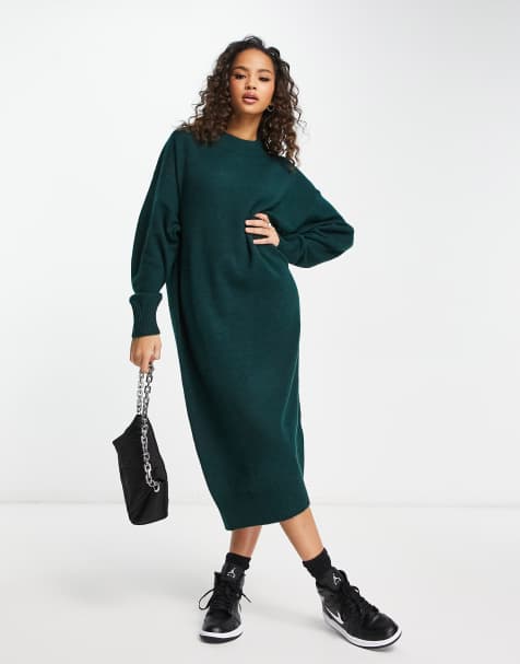 Monki knitted jumper midi dress in green - view 1