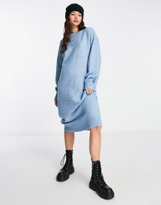 Monki knitted jumper midi dress in light blue