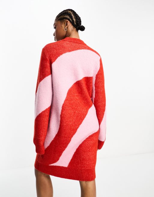 red and pink sweater dress SSYS Ruthie Contrast Knit Dress In Red Pink