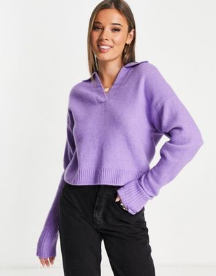 Monki knitted jumper with collar in lilac