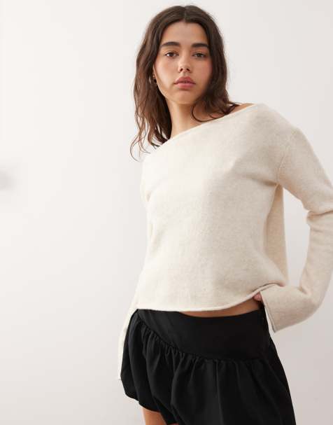 Monki knitted jumper with flared sleeves in off white - view 1