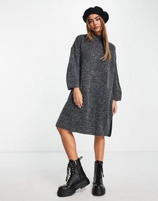 Monki knitted midi dress in dark grey