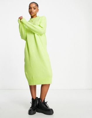 Monki knitted midi jumper dress in lime green