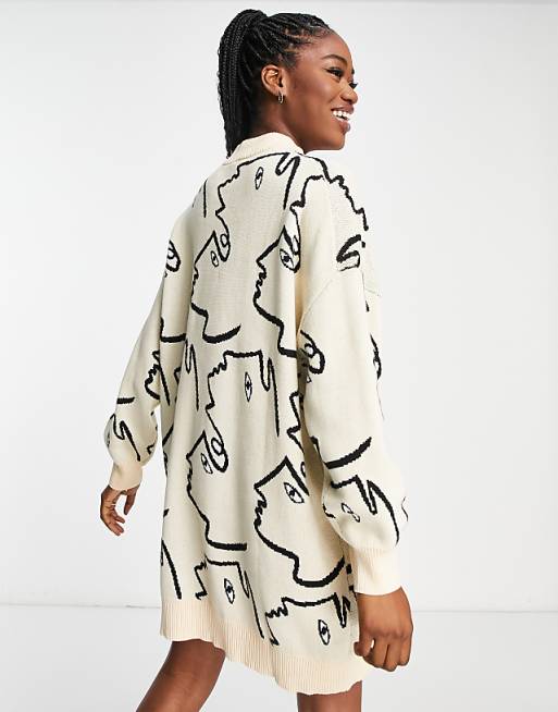 Monki knitted mini dress in beige face print | ASOS Monki knitted mini dress in beige face print | ASOS