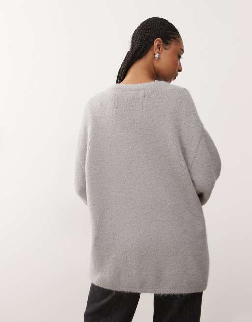 Monki knitted oversized cardigan in school grey, 4 of 4