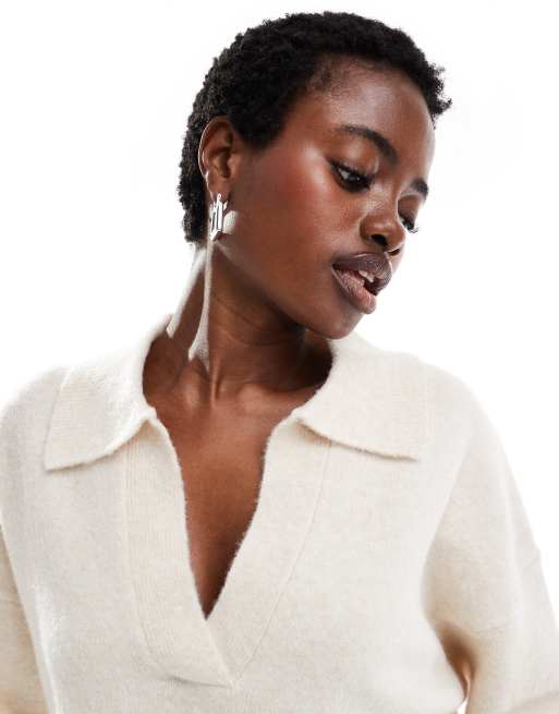 Monki knitted polo sweater in beige, 3 of 4