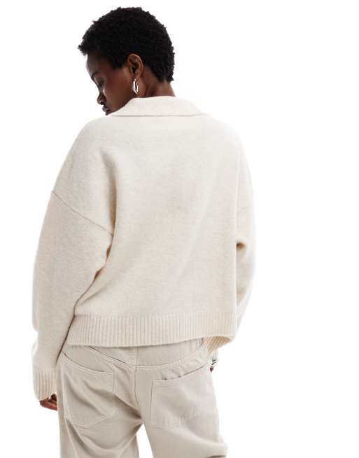 Monki knitted polo sweater in beige, 4 of 4