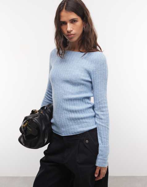 Monki knitted rib jumper in blue - view 1